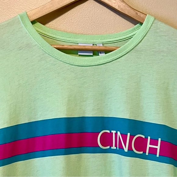 CINCH| Lime Green Women’s Rodeo Western Logo Stripe T-Shirt Sz XL - Picture 1 of 7